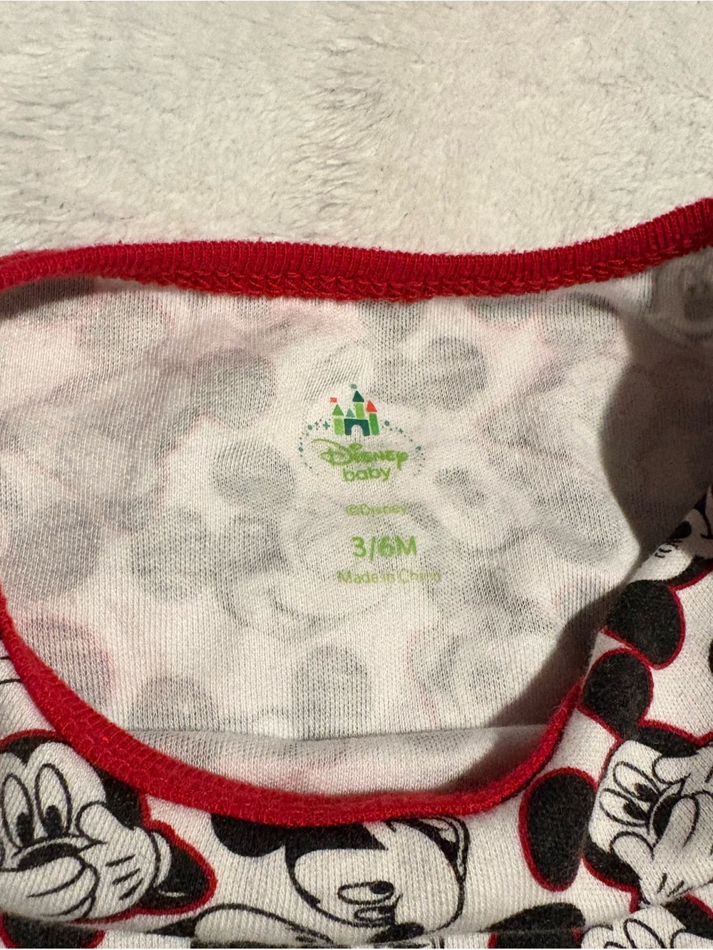 Disney Baby Black-and-White Mickey Print One-Piece with Red Trim